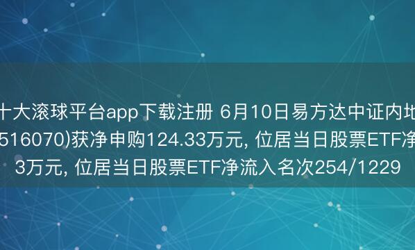 十大滚球平台app下载注册 6月10日易方达中证内地低碳经济主题ETF(516070)获净申购124.33万元, 位居当日股票ETF净流入名次254/1229